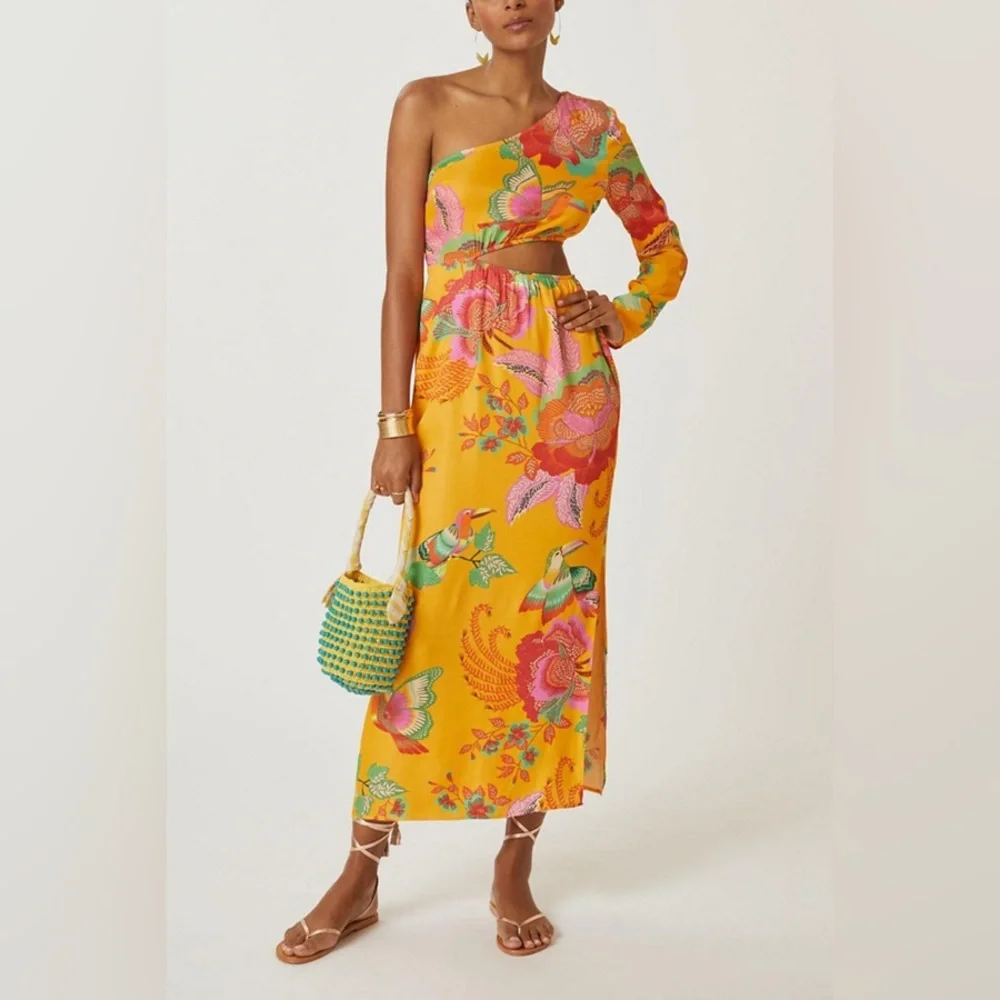FARM Rio Tangerine Orange Single-Shoulder Printed Maxi Dress - Picture 9 of 11